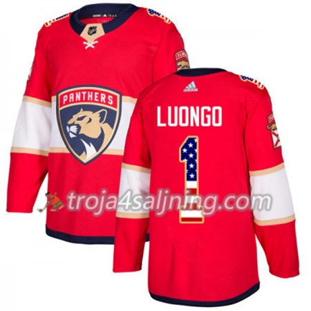 Florida Panthers tröja Roberto Luongo 1 Röd USA Flag Fashion 2017-2018 Adidas Authentic - NHL Tröjor Herr